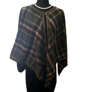 IKC Country Wear Cape Womens Italian Yarn Shawl Sweater Windowpane Plaid V Neck